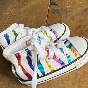 Vibrant Rainbow Kids High-Top Sneakers